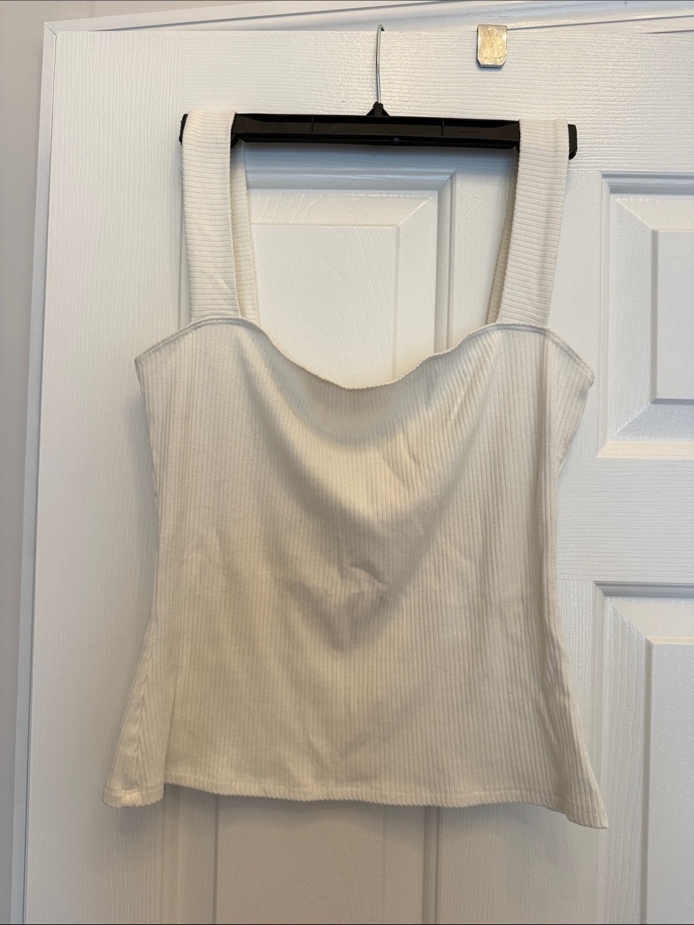 Reformation Cream Ribbed Square-Neck Tank